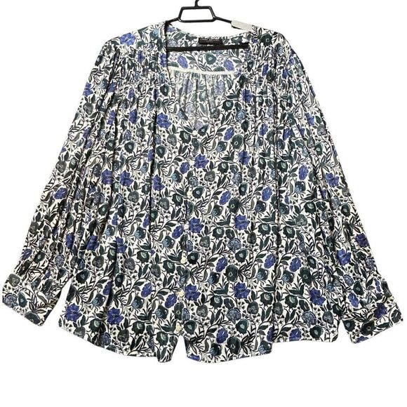 Lane Bryant Button Front Top Dark Blue Floral Womens Sz 30/32 Ruched NEW NWT - Picture 2 of 11